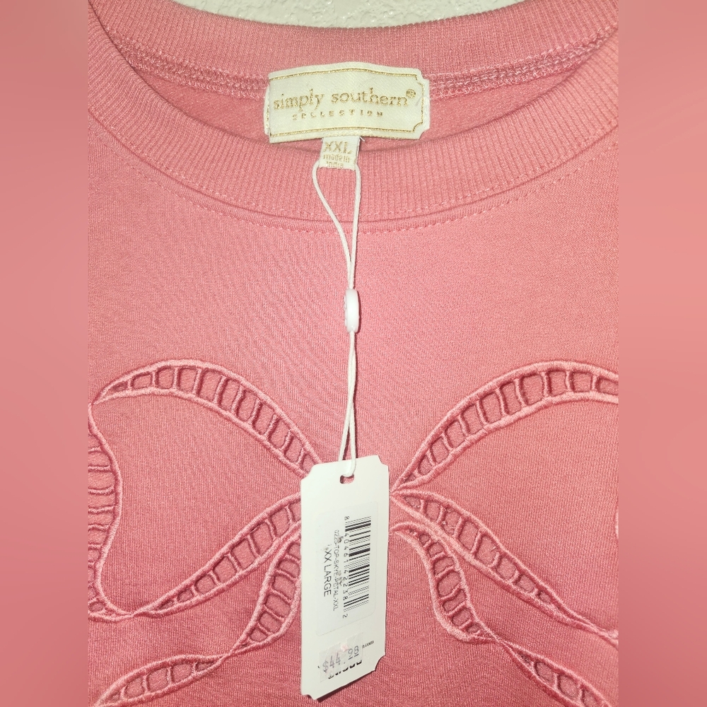 🎀NWT Simply Southern "Skye Top" in "Petal" (Pink) Bow🎀 & Eyelet Cut Outs XXL🎀 - Picture 4 of 10